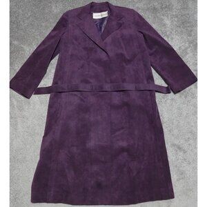 Vintage Lester Melnick Trench Coat Women's Large Purple Suede Long 3/4 Sleeve